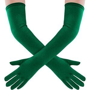 Women's Green Velvet Long Gloves Elbow Length Costume Flapper Evening Banquet